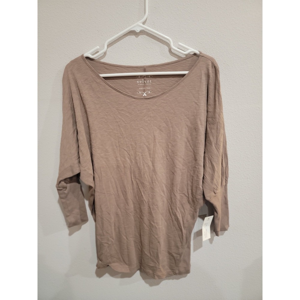 Velvet by Graham & Spencer Women 3/4 Sleeve Vintage Slub Oversized Top Sz M NWT